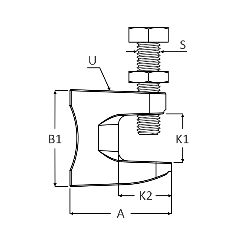 Balkklem C-model verzinkt vooraanzicht