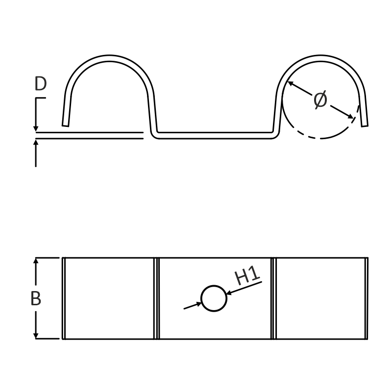 Marinebeugel dubbel voor en bovenaanzicht