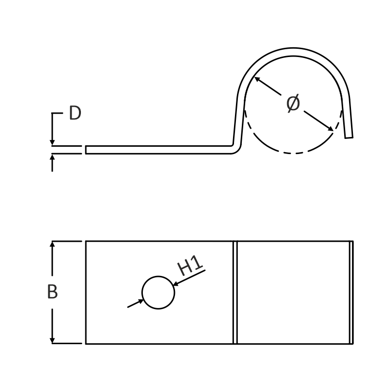Marinebeugel enkel voor en bovenaanzicht