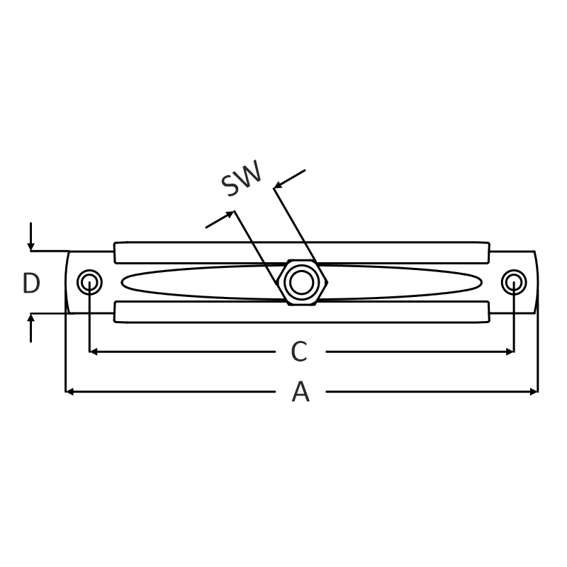 Pijpbeugel RVS-304 met EPDM rubber inlage bovenaanzicht