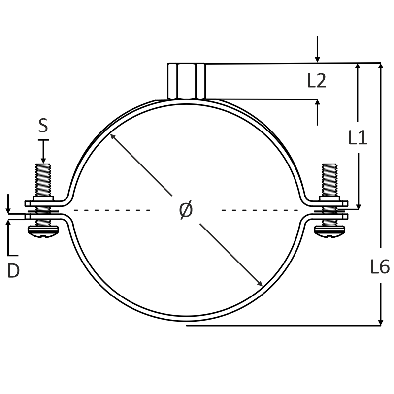 Pijpbeugel RVS-304 zonder inlage vooraanzicht
