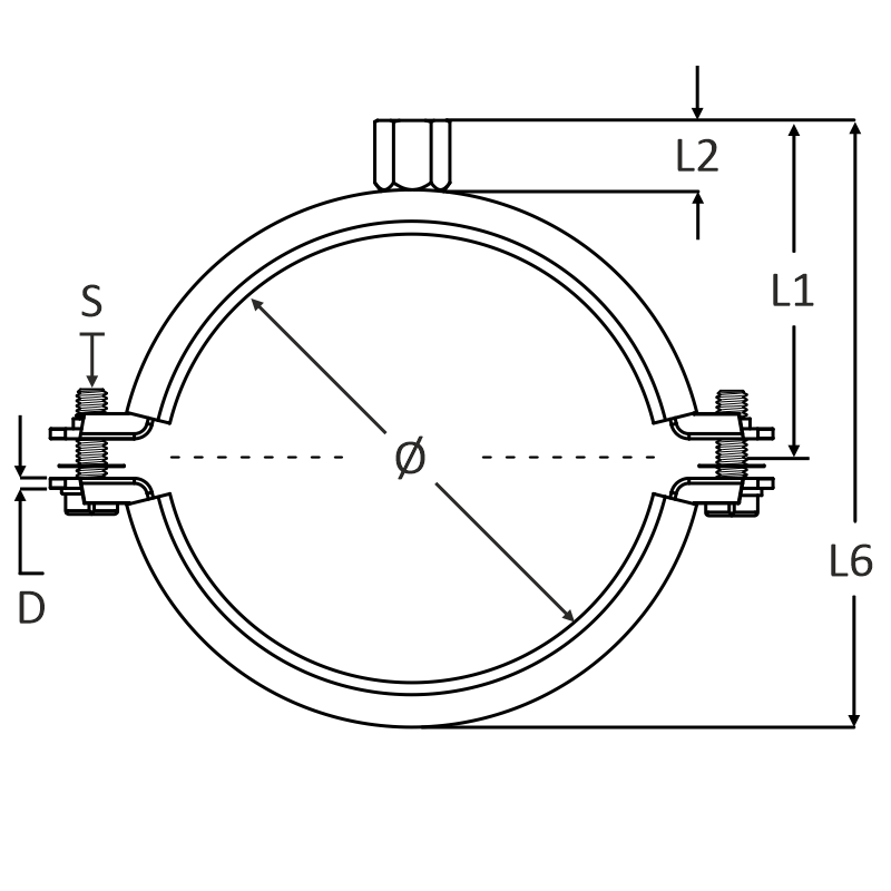 Pijpbeugel RVS-316 met EPDM rubber inlage vooraanzicht