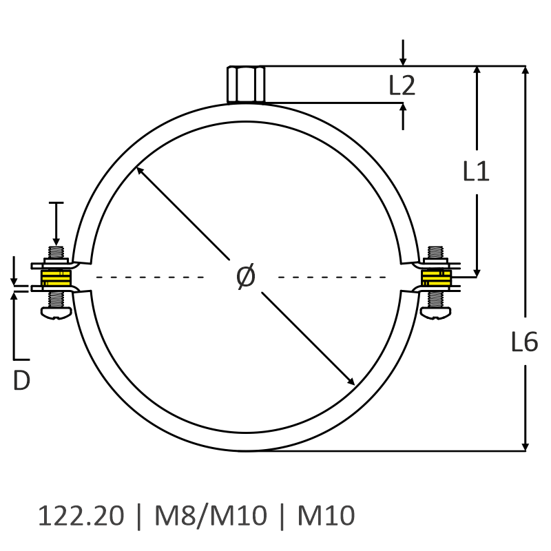 Pijpbeugel voor kunststof leiding met low friction inlage tweedelig vooraanzicht