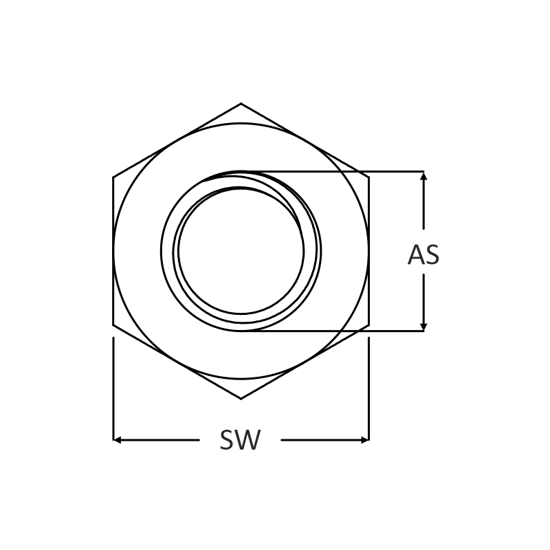 Zeskantmoer DIN 934 RVS-304 bovenaanzicht